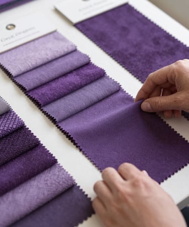 Close-up of hand-selected premium materials and textures arranged thoughtfully on a designer’s table.