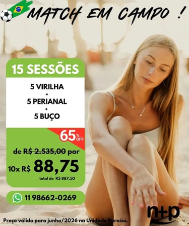 Promoção depilação a laser virilha perianal buço 15 sessões Não+Pelo Paraíso junho 2026 10x R$88,75