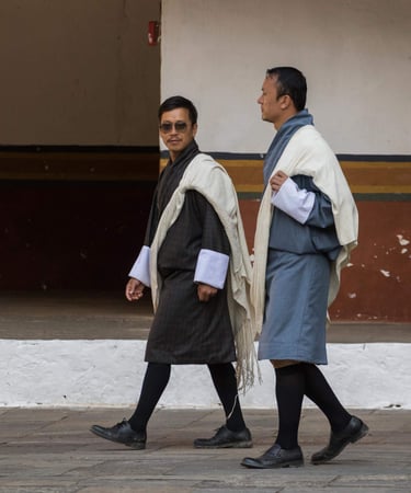 Drukyul-Delights-fully-donned-in-national-attire-at-Punakha Dzong