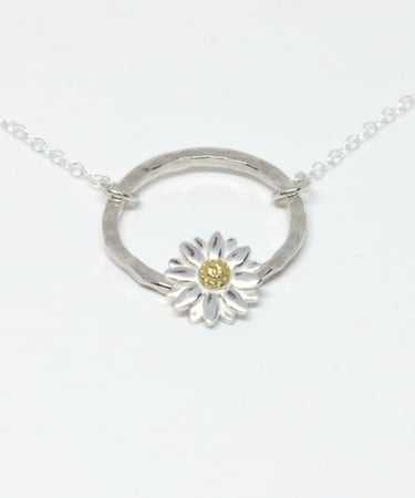 Silver and gold daisy hoop necklaces by Impressions to Keep