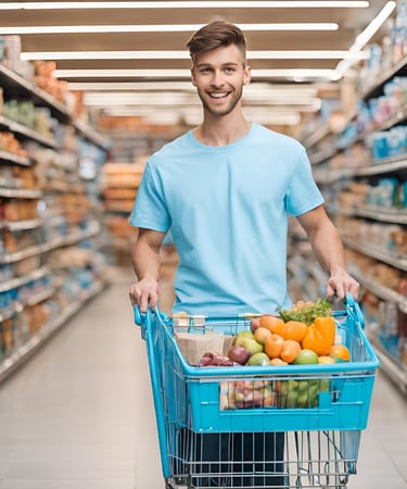 Betreuer hilft Senior beim Einkaufen und unterstützt im Alltag mit Begleitung und Haushaltshilfe