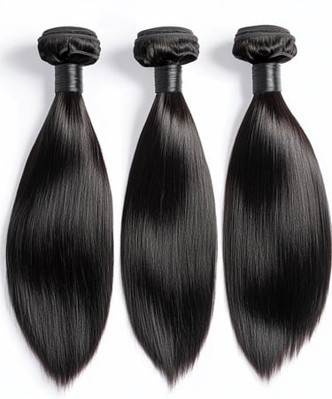 An image displaying an example of the Jet Black Straight Bundles hair option.