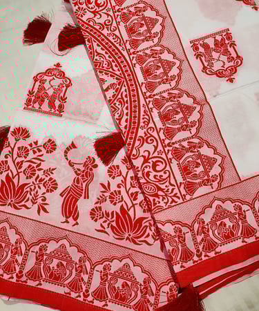Selection of beautifully woven handloom textiles, highlighting rich colors and traditional craftsmen