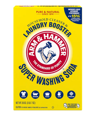 Arm and Hammer super washing soda laundry booster for deep cleaning stain removal