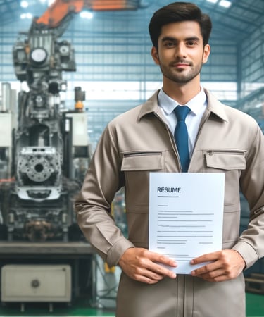a man in a suit and tie is holding a resume and applying for a job