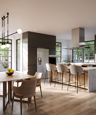 Design-build kitchen project for a custom home featuring sleek cabinetry and smart space planning