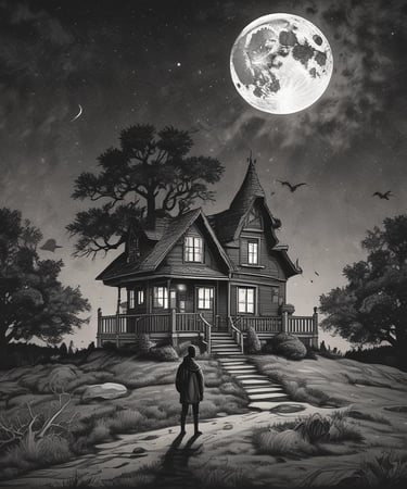 Actors in haunting costumes rehearsing under dim, moody lighting.