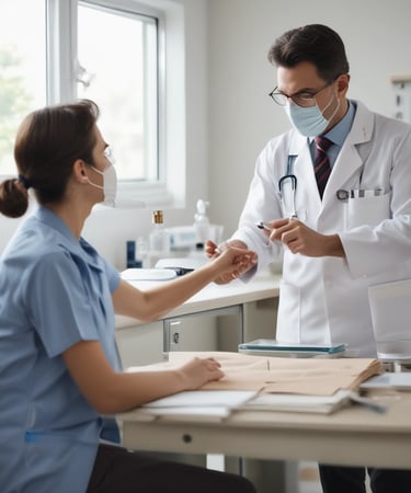 Dr. Ali Selçuk consulting with a patient in a bright, modern medical office.