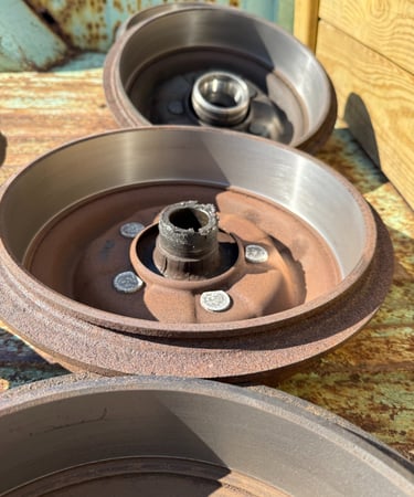 freshly machined Studebaker drums