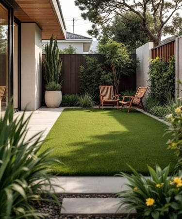 peyzaj tasarım uygulaması yapılmış düzenli bahçe alanı