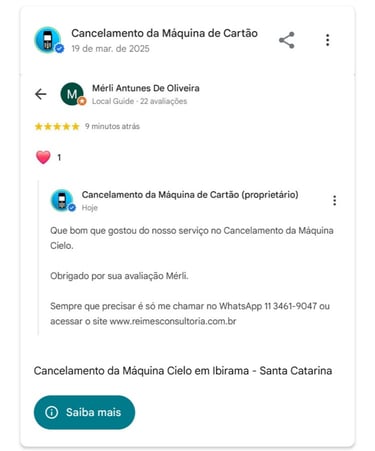 Cancelamento da Maquina Cielo em Ibirama Santa Catarina