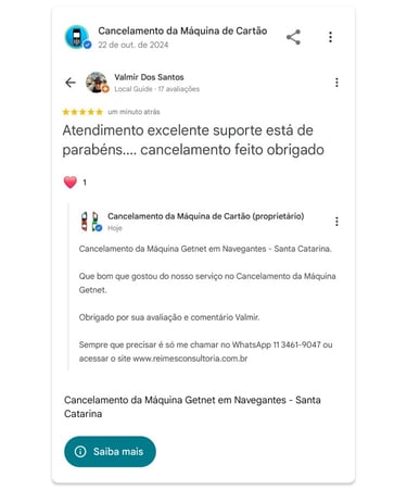 Cancelamento da Maquina Getnet em Navegantes Santa Catarina