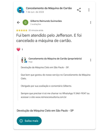 Devolucao da Maquina Cielo em Sao Paulo SP