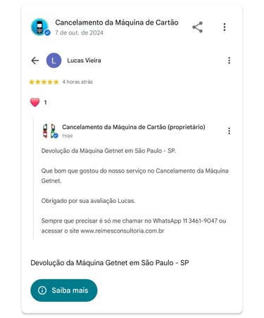 Devolucao da Maquina Getnet em Sao Paulo SP