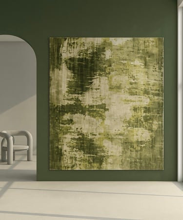 Handloom printed abstract green rug AT-1265 -Vezari Living