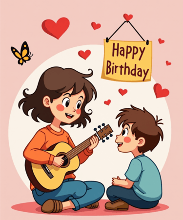 a boy and girl playing guitar together