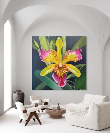 Christine Knize’s Monumental Orchid Painting, architectural fine art for high end collections