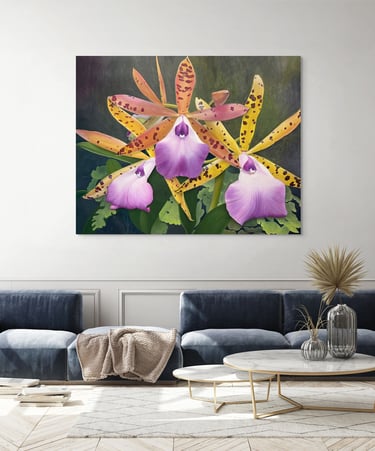 South Florida home with a large scale orchid painting by Christine Knize