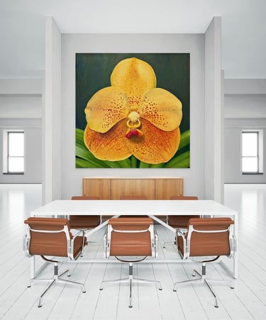 Christine Knize’s 5 x 5 Monumental Orchid Painting, in a luxury Miami interior