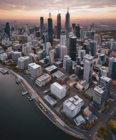 A building façade with textured dark gray paint and several rectangular windows, reflecting vibrant blue and orange hues from the surroundings. The surface is illuminated by patches of soft, diffused light creating abstract shapes.