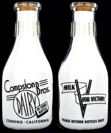 Compston Brothers California milk bottle from Corning California for sale.  Milk bottles for sale.