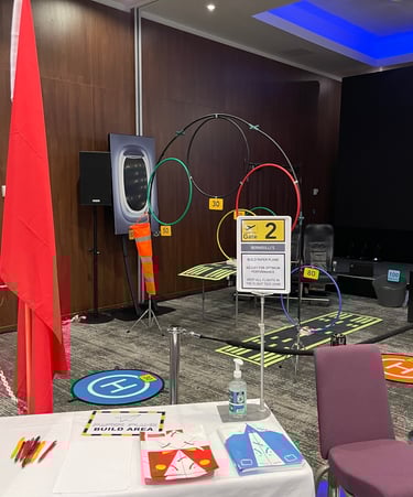 hoops and red flag with a table