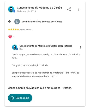 Cancelamento da Maquina Cielo em Curitiba Parana