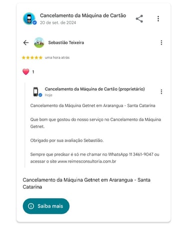Cancelamento da Maquina Getnet em Ararangua Santa Catarina