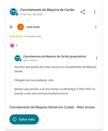 Cancelamento da Maquina Getnet em Cuiaba Mato Grosso