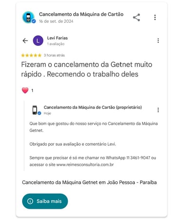 Cancelamento da Maquina Getnet em Joao Pessoa Paraiba