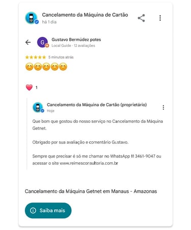 Cancelamento da Maquina Getnet em Manaus Amazonas