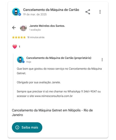 Cancelamento da Maquina Getnet em Nilopolis Rio de Janeiro