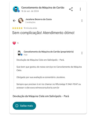 Devolucao da Maquina Cielo em Salinopolis Para