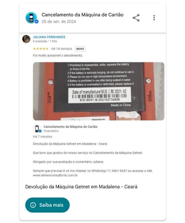 Devolucao da Maquina Getnet em Madalena Ceara