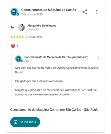 Devolucao da Maquina Getnet em Sao Carlos Sao Paulo