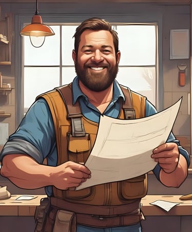 illustration artisan heureux avec planning en main