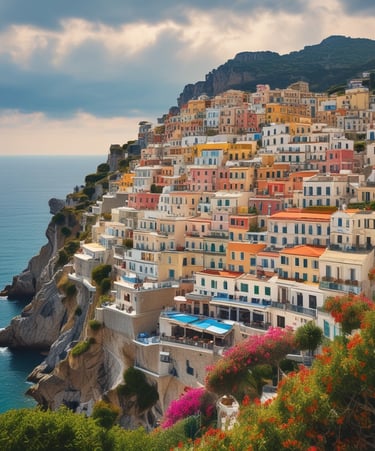 A vibrant street in Galveston with colorful shops and happy travelers enjoying the day.