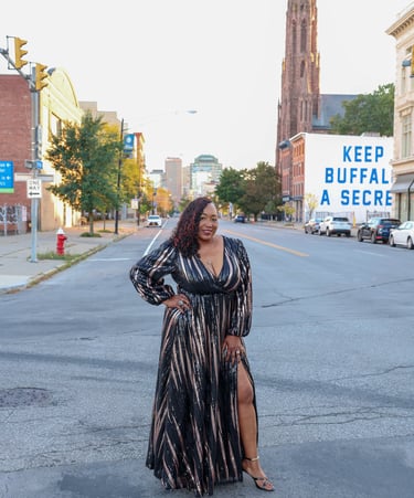 Genia Myers Collins posing in Buffalo, NY