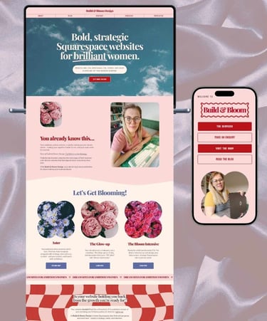 Una muestra de un diseño un sitio web de Squarespace que incluye una vista móvil y computadora .