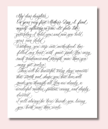 Digital calligraphy artwork showing a handwritten letter in flowing script with soft flourishes.