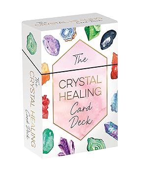 Crystal healing card deck with illustrated gemstones and guidebook for wellbeing and mindfulness.