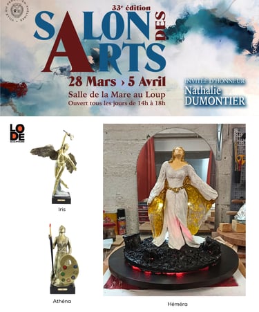 Affiche pour le Salon des Arts du Perray-en-Yvelines avec les 3 sculptures de l'artiste Lode