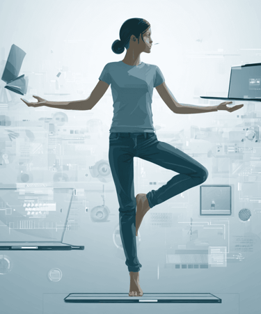 a woman doing yoga exercises on a laptop