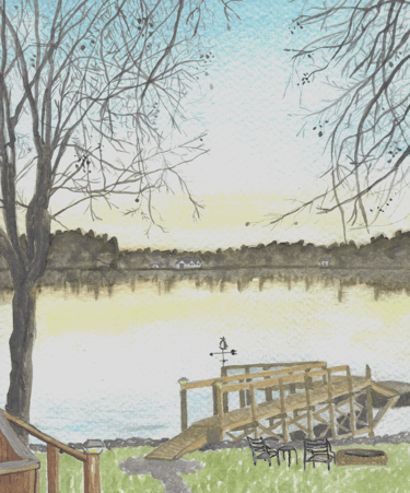 watercolor painting of a sunset on a lake