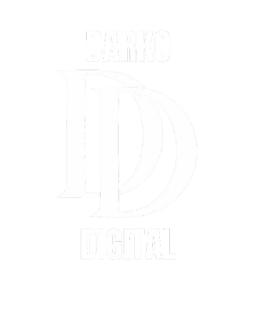 a dark and white logo with the words darko digital