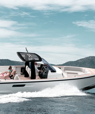 a man and woman on a boat in the water