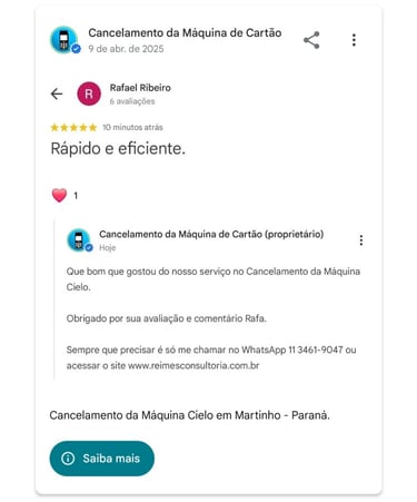 Cancelamento da Maquina Cielo em Martinho Parana