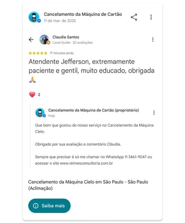 Cancelamento da Maquina Cielo em Sao Paulo Aclimacao