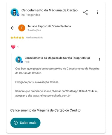 Cancelamento da Maquina de Cartao de Credito