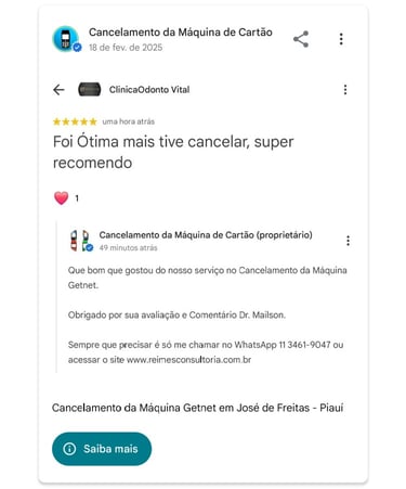 Cancelamento da Maquina Getnet em Jose de Freitas Piaui